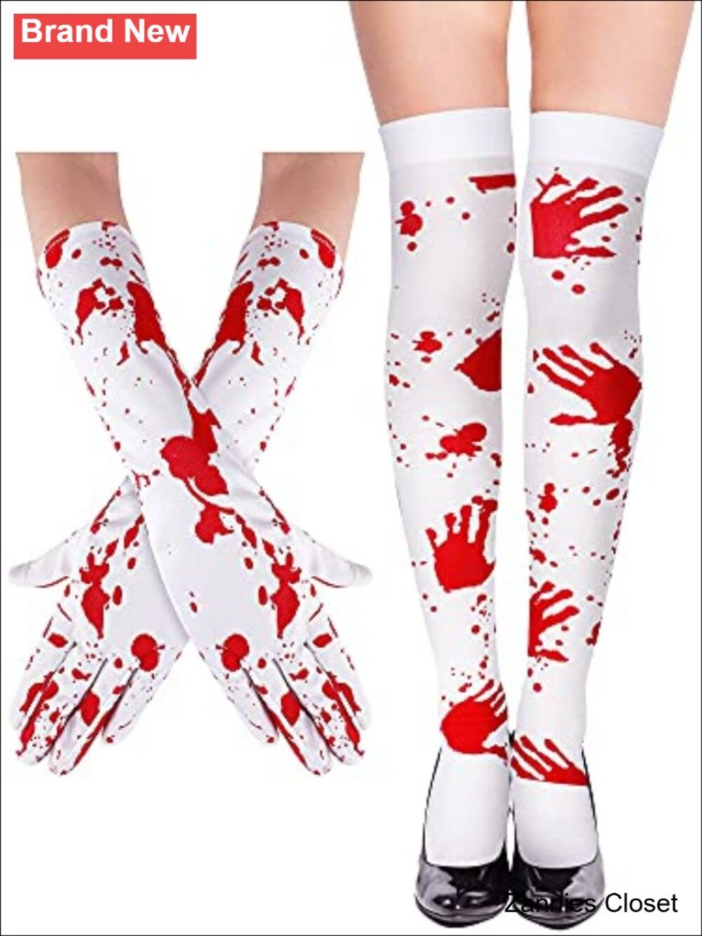 👻 Halloween Blood-Stained Stockings & Gloves Set Zombie Cosplay Costume